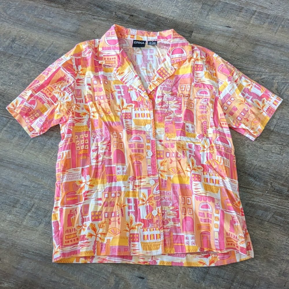 Vintage Patterned Short-Sleeve Button-Up | S